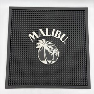 Malibu Rum Well Bar Mat Black White Palm Tree Logo 14" Square Mixology Tropical